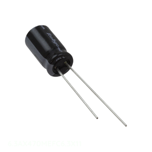 Condensador de canal del fabricante CAP ALUM 470UF 20% 6.3V RADIAL 470 uF 6.3AX470MEFC6.3X11 de montaje a través de orificio - Product Image 1