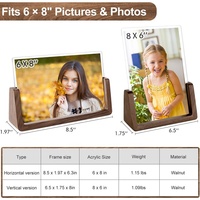 Cadre photo rectangulaire transparent sans cadre en bois et acrylique HanTang 6x8 pouces avec base en bois pour la décoration de la maison