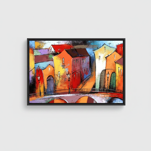 Modern Stained Glass City View: Printed Canvas Art Print,<b>BLACK</b> <b>FRAMED</b> CANVAS - Product Image 2