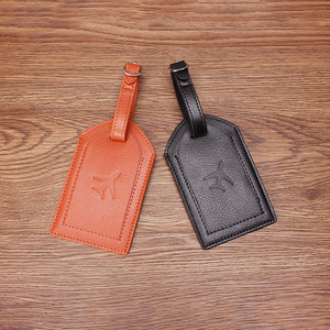 Étiquette de bagage personnalisée en cuir PU noir/orange avec logo estampé à chaud pour nom et identification - Product Image 1