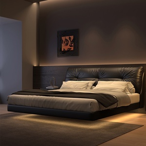 <span class=keywords><strong>Lit</strong></span> flottant minimaliste de style italien, taille King, haut de gamme, élégant, <span class=keywords><strong>en</strong></span> cuir véritable noir, luxe léger, <span class=keywords><strong>lit</strong></span> de chambre principale - Product Image 1