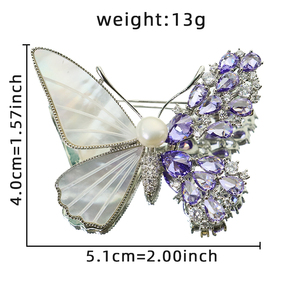 Shell Paars Zirkoon Vlinder Natuurlijke Zoetwaterparel Broche Luxe Gepersonaliseerde Design Broche Dames Sieraden Go0008 - Product Image 5
