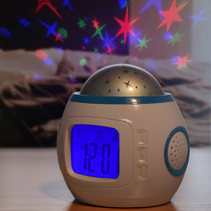 Trẻ em phong cách ánh sáng sao chiếu LCD hiển thị kỹ thuật số bảng đồng hồ báo thức với thời gian nhiệt độ Ngày ngày màu xanh đèn nền - Product Image 4