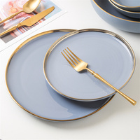 Assiette plate en céramique de style nordique écologique de luxe en argile à bordure dorée Logo personnalisé moderne dîner Steak plats de nourriture maison