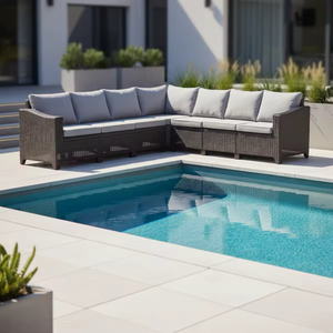 Conjunto de Sofás Modulares Curvos de Mimbre Sintético para Exteriores con Cojines Extraíbles para Patio, Jardín y Piscina, Resistentes - Product Image 3