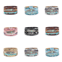 Nouveau design plume Turquoise aimant boucle pendentif Bracelet en cuir Style bohème femmes pierre concassée plume Bracelet en cuir