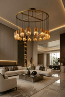 Suspension de plafond minimaliste de luxe moderne à 18 lumières, grand anneau en verre, hauteur réglable, intensité variable, structure en fer pour salon/salle à manger