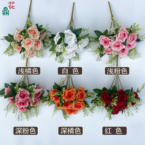 Fleurs artificielles en rose, en plastique et en soie, décoration d'intérieur, mariage, modernes, faites à la main - Product Image 1