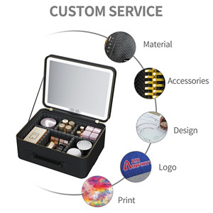 Gấp xách tay Mỹ phẩm make up hộp lưu trữ màu đen thắp sáng Vanity du lịch trang điểm Túi Trường hợp với LED ánh sáng gương - Product Image 5