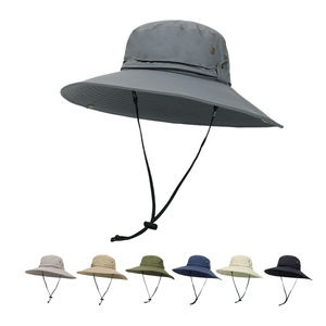 Chapeau Bob d'été à large bord, respirant, séchage rapide, protection solaire, 100 % acrylique, couleur unie, réglable, idéal pour les activités de plein air - Product Image 1