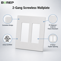 Plaque murale vierge BAREP 2 modules sans vis, certifiée CULus UL514D, boîtier PC pour prise et interrupteur standard US, cache décoratif