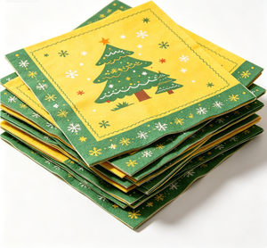 Serviettes <span class=keywords><strong>de</strong></span> table jetables imprimées avec un arbre <span class=keywords><strong>de</strong></span> Noël jaune et vert, 2 plis, douces, absorbantes, 4 plis - Product Image 3