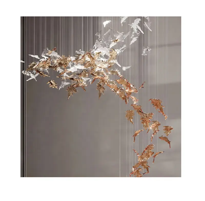 ムラノガラスシーリングランプクリアアンバーアートガラスの葉シャンデリアリビングルームロビーホテル家の装飾ハンギングペンダントライト