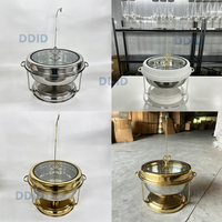 Ensemble de réchauds de buffet en acier inoxydable 9L avec couvercle en verre suspendu visible, idéal pour les activités de plein air, les fêtes et les banquets