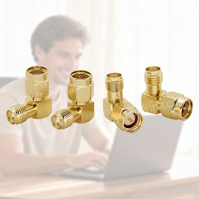 SMA Male Plug to Female Jack Right Angle 90 Degree L Shape RF Coaxial Adapter 50 Ohm Gold Plated Low Loss Antenna