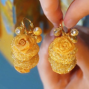 Light Luxury Rose Flower Stud Earrings Fashion <strong>High</strong>-<strong>end</strong> Copper Diamond Studded Flower Earrings <strong>Jewelry</strong> for Women - Product Image 6