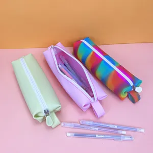 حافظة أقلام من السيليكون ملونة ومقاومة للماء ومزودة بيدين حقيبة تخزين للأدوات المكتبية للأطفال