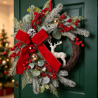 Guirlande décorative de Noël avec nœud et baies rouges, cercle de fleurs artificielles, décoration de fête pour la maison, pour porte et mur