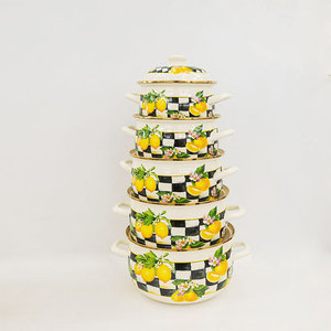 Juego de 3 Ollas de Cocina de Esmalte con Estampado de Limón Personalizado Boyang, con Dos Asas con Recubrimiento Dorado - Product Image 4