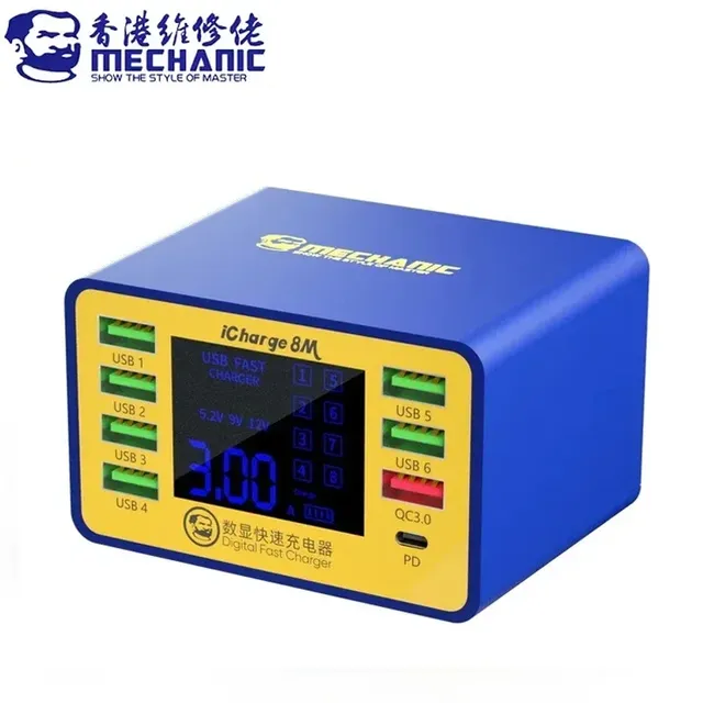 MECHANIC 8M QC 3.0 USB Multi Port Smart Charger Station Support Fast Charging Intelligent Digital Display for Tablet Phone iPad