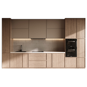 ชุดครัวสำเร็จรูป ดีไซน์เรียบง่ายทันสมัย ตู้ครัวไม้สีน้ำตาลเมลามีน - Product Image 3