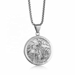 Collier MECYLIFE avec grand pendentif médaillon plaqué or 18 carats, en acier inoxydable religieux, saint <span class=keywords><strong>Christophe</strong></span> chrétien, protège-nous - Product Image 3
