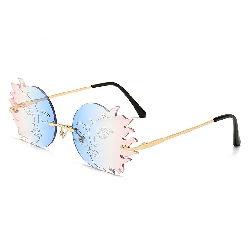 Sol Luna sonriente gafas de sol de moda más nuevo 2020 lindo sin montura tonos de diseñador de lujo metal llama