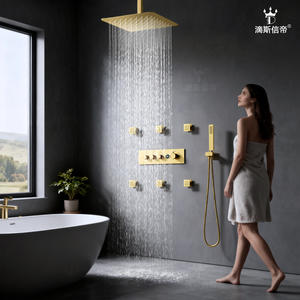 Dishixindi Concealed Shower <b>Set</b> Brushed Gold Rectangle Shower Head Durable Bathroom Embedded Minimalist - Product Image 2