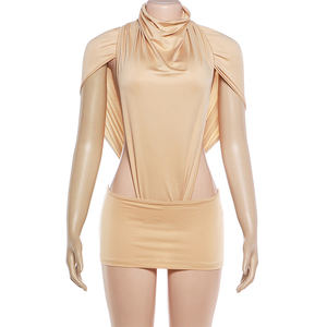 Set Due Pezzi <span class=keywords><strong>Sexy</strong></span> con Aperture Laterali per Donna, Top a Collo Alto e Minigonna Aderente Stile Y2K, Abbigliamento da Club Notturno - Product Image 4