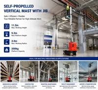 MDBOT Elektrikli Mobil Kaldırma Çalışma Platformu Jib 11.2m Dikey Mastlı Lift 200kg Taşıma Kapasiteli Güçlü Erişim Ekipmanı