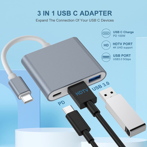 Grey 3 porte USB <span class=keywords><strong>C</strong></span> Docking Station <span class=keywords><strong>Type</strong></span>-<span class=keywords><strong>c</strong></span> Hub Converter 3 <span class=keywords><strong>in</strong></span> 1 tipo <span class=keywords><strong>c</strong></span> usb3. 0 4K HDTV PD adattatore per computer portatile Monitor TV dispositivo USB - Product Image 2