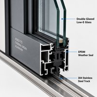 Fenêtre coulissante moderne en aluminium à triple vitrage feuilleté avec verrou de sécurité et moustiquaire pour l'insonorisation