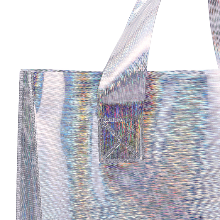 Promotional Custom Holographic Iridescent Rainbow Color PVC Handbag Fashion Jelly Tote Shopping Bag Wholesale