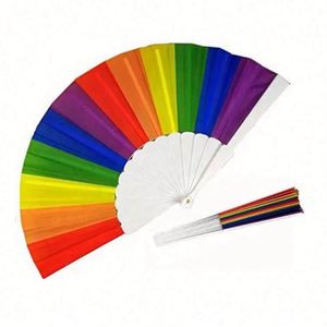 Festival Rave Birthday Party Folding Custom Rainbow White Eco-Friendly Bamboo <b>Hand</b> <b>Fan</b> - Product Image 1