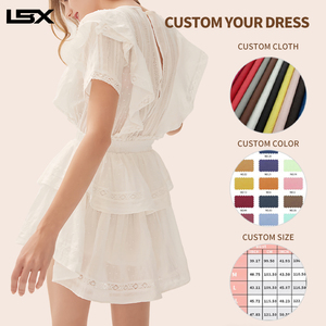 Vestido de malla corto informal de diseñador para mujer, con cuello cuadrado, mangas con volantes y falda plisada, personalizado por fabricantes OEM para verano - Product Image 2