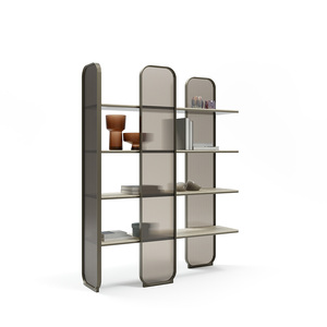 Estantería de diseñador italiano de gama alta, estantería de lujo moderna con paneles de madera, estantería de exhibición contemporánea para sala de estar - Product Image 1