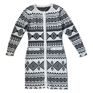 Fashionable Geometric Motif <b>Long</b>-Length Knit <b>Cardigan</b> Dress vintage Style - Product Image 1