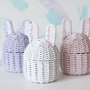 Cestini per uova di pasqua intrecciati a mano Bunny Flower Girl Cute Basket per piccoli regali scatola per conigli con coperchio all'ingrosso