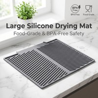 Tapis de lavabo en silicone souple avec trous de drainage, séchage rapide, antidérapant pour la vaisselle de cuisine