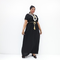 Robe Boubou noire avec encolure contrastée et ceinture à nouer STA1859-2F