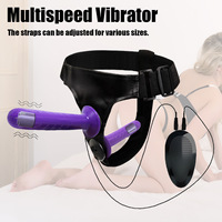 Lootee Harnais double godemichet en silicone, godemichet réaliste épais, vibrateur anal point G, portable, pour couples et femmes MJ-PD021