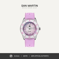 Montre Sportive à Quartz pour Femme San Martin SN0151, Mouvement Ronda 703, Cadran Guilloché en Nacre de Luxe, Saphir, 20 ATM, Lumineuse, Bracelet en Caoutchouc