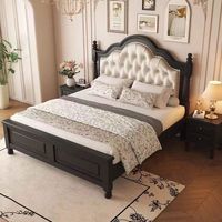 Lit en bois massif Timberight American Vintage avec tête de lit capitonnée, lit king size avec rangement pour chambre principale