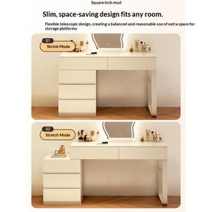 Table de toilette de chambre à coucher en chêne <span class=keywords><strong>clair</strong></span> avec panneau et armoire intégrée, style moderne simple, pour petit appartement, idéale pour le maquillage des influenceurs - Product Image 5