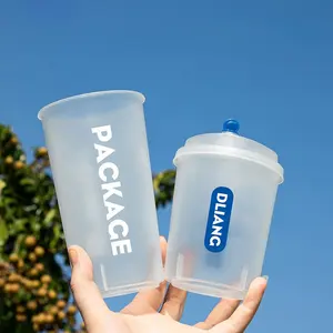 New Design Custom Logo Printed Disposable Plastic Boba Cup Wholesale Transparent Frosted PP Injection Clear Cup With Lid