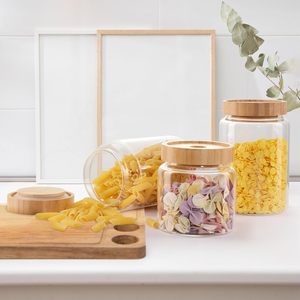 Pot à épices en verre de forme ronde 90 ml 120 ml 4 OZ, bouteille à épices en verre avec couvercle en bambou et en bois - Product Image 4
