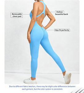 Mono de yoga de una pieza para mujer con cremallera frontal, secado rápido, sin mangas, espalda abierta, espalda cruzada, elástico en cuatro direcciones, color liso, transpirable, para gimnasio - Product Image 3