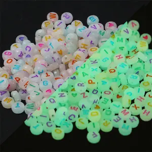 Wholesale diy materials accessories luminous acrylic alphabet single letter beads glow in the dark beads for jewelry making