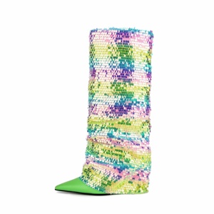 <span class=keywords><strong>Bottes</strong></span> à talons compensés à paillettes colorées pour femmes, <span class=keywords><strong>bottes</strong></span> à talons hauts compensés, à la mode, rose, collection <span class=keywords><strong>2023</strong></span> - Product Image 4