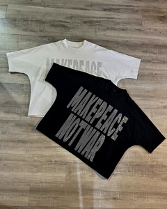 Camiseta Personalizada em Algodão 100% com Impressão Gráfica Digital, Preta e Branca, Camisetas Vintage com Lavagem Ácida e Strass para Homens - Product Image 1